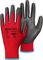 KAYGO Safety Work Gloves PU Coated for Women, 60 Pairs Seamless Knit Glove with Polyurethane Coated Smooth Grip on Palm and Fingers, Ideal for General Duty Work, KG11P (M, Red)