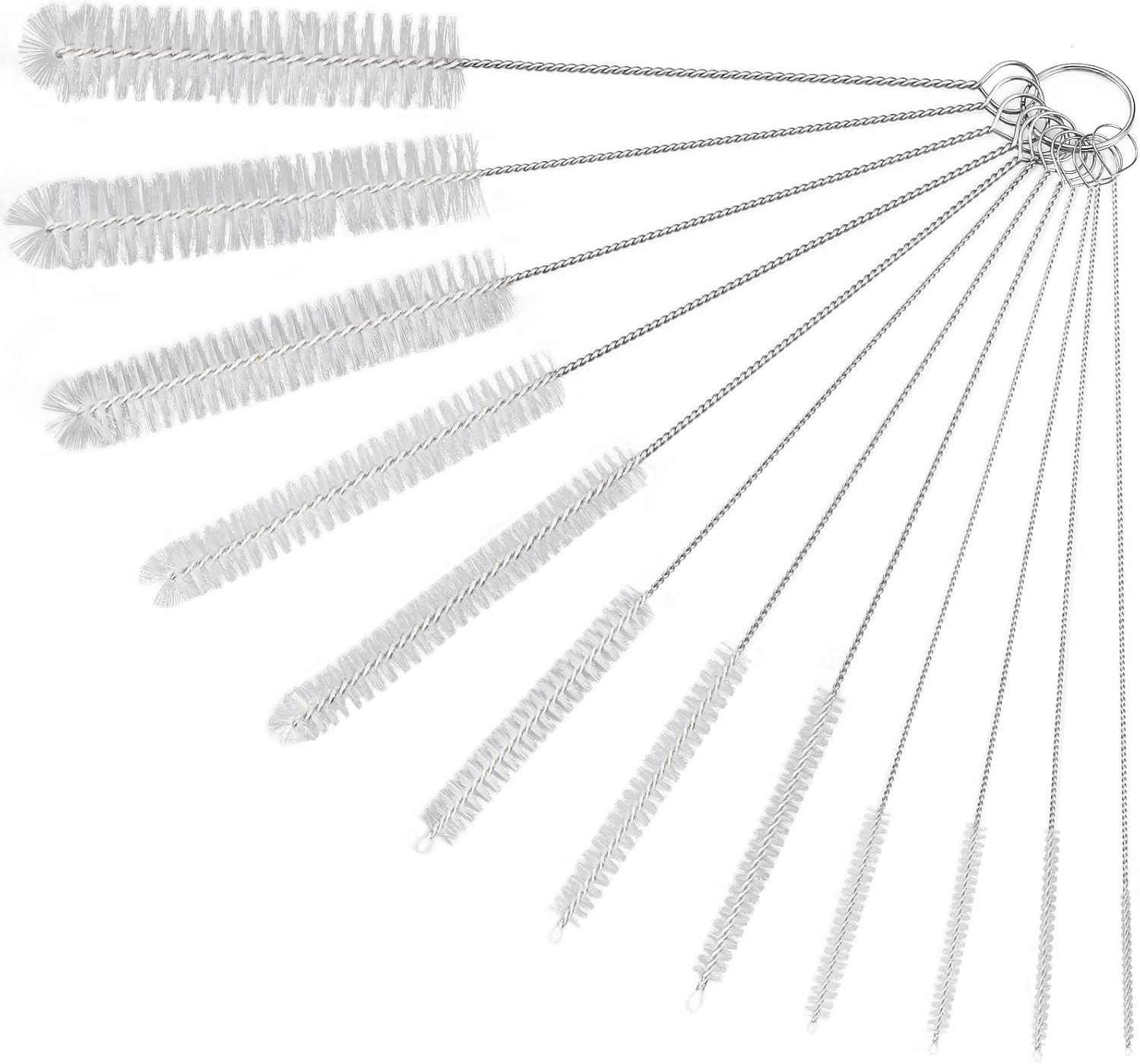 Straw Cleaner Brushes Sets, 12 Pieces 8.2 Inch Botthle Cleaning Brush and Nylon Tube Brush Brush Kit for Sippy Cup, Tumbler, Water Bottle, Drinking Straw (White)