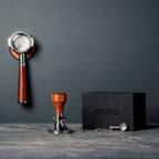 58mm Gaggia Espresso Accessories Kit –Rosewood Naked Portafilter, Auto-Level Espresso Press, Ground Distribution Tool, Wooden Barista Holder & Coffee Puck Knock Bin