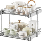 DINDON Pull Out Cabinet Organizer (22-1/2" W x 21-1/2"D), Cabinet Pull Out Shelves, 2 Tier Pull Out Drawers for Kitchen Cabinets, Wire Basket Slide Out Shelf, Pot and Pan Organizer