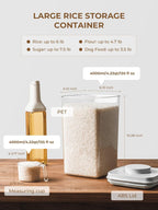 Large Airtight Food Storage Containers with Measuring Cup, 4L Airtight Pop Top Rice Storage Container 6.06 lbs(2.75kg), BPA-Free Plastic Cereal & Grain Canister Flour Dispenser