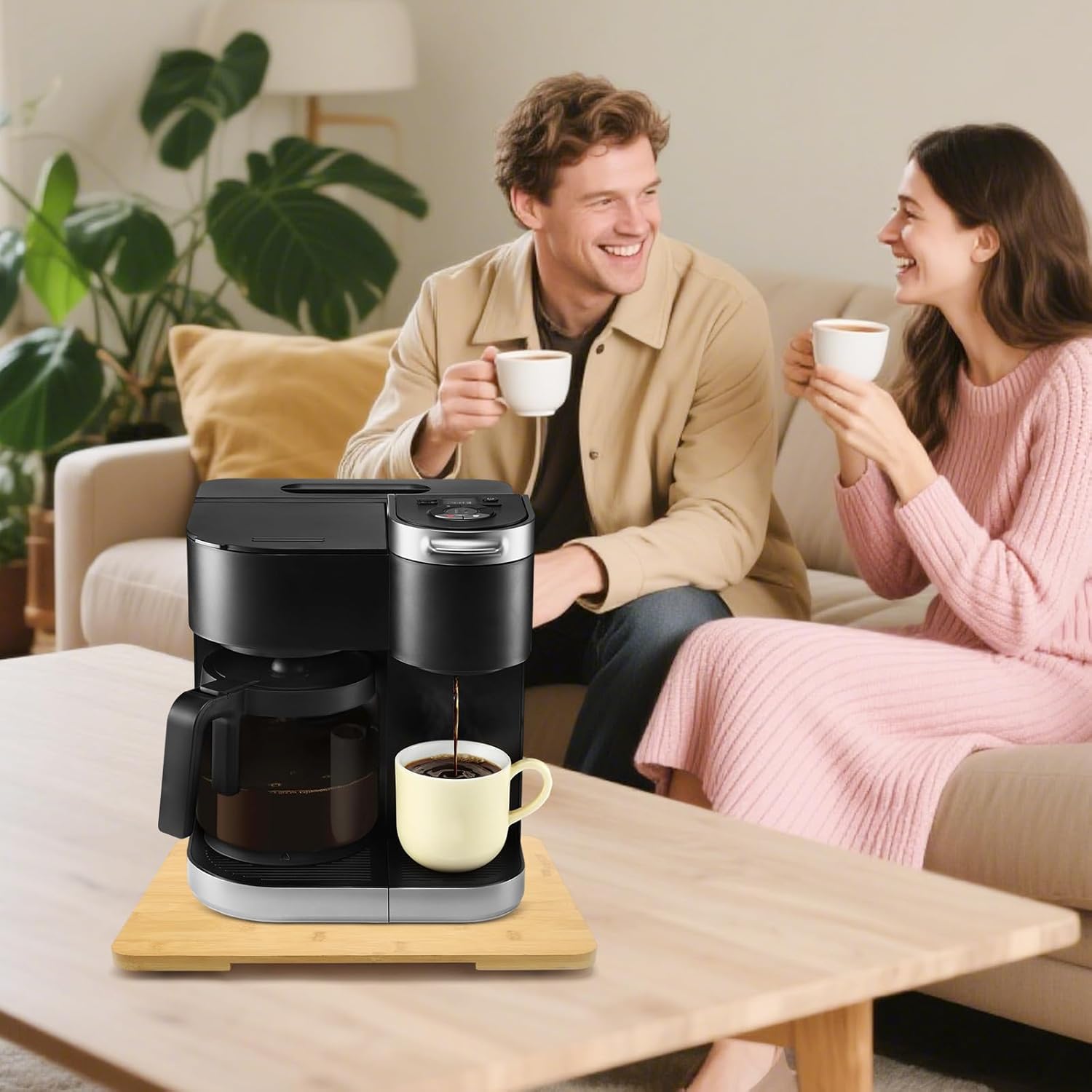 360° Rolling Tray Bamboo Appliance Slider for Kitchen Appliances, Coffee Maker Mat Tray for Countertops Sliding Tray for Coffee Maker Appliances Mat Easily from Under The Cabinet Natural11.6×13.9