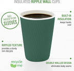 Restaurantware 8 Ounce Double Wall Disposable Coffee Cups, 500 Insulated Forest Green Paper Tumblers with Ripple Wall Design, Lids Sold Separately for Hot Drinks like Tea, Hot Chocolate and More