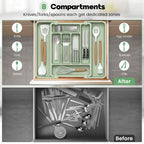 Caperci Large Silverware Organizer for Kitchen Drawer & Utensils - Expandable Drawer Organizer for Cutlery, Flatware & Gadget, BPA-Free Thick Plastic, Wider Compartments & Non-skid Feet (Sage Green)