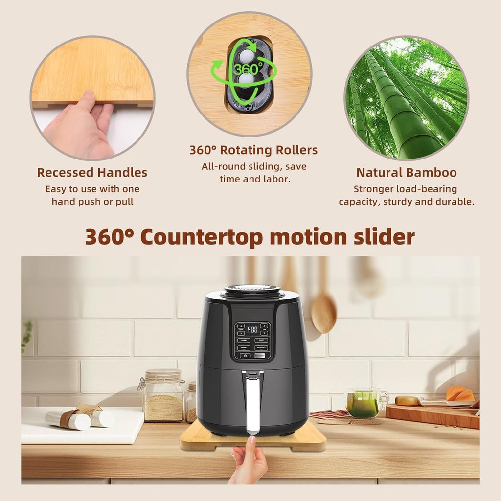 360° Rolling Tray Bamboo Appliance Slider, Appliance Sliders for Kitchen Appliances Sliding Tray for Coffee Maker Appliances Mat Easily from Under The Cabinet Natural(13.9"×9.4")