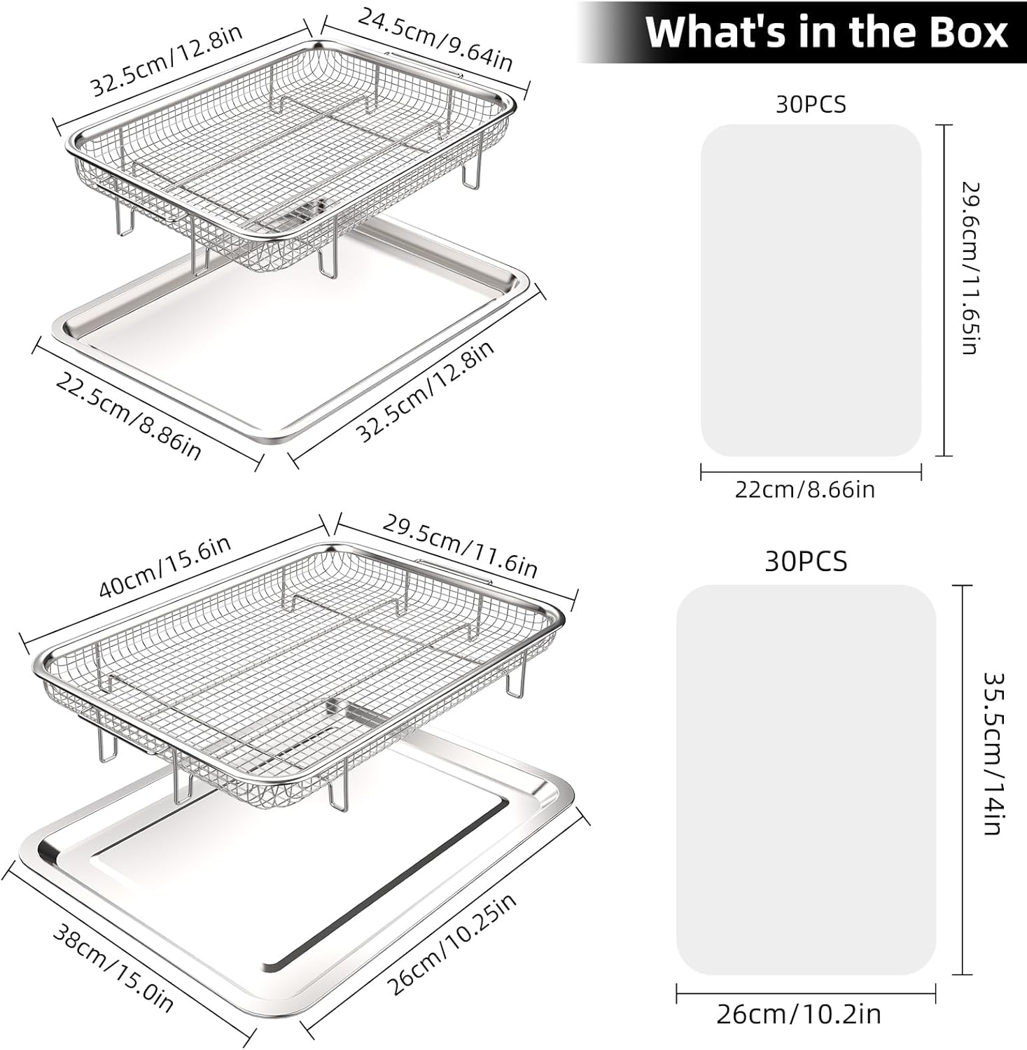 Air Fryer Basket, OPENICE 2 Set Air Fryer Pan and Crisper Tray for Oven, Non-stick Oven Air Fryer Basket for Baking and Crispy Foods - Large & Medium
