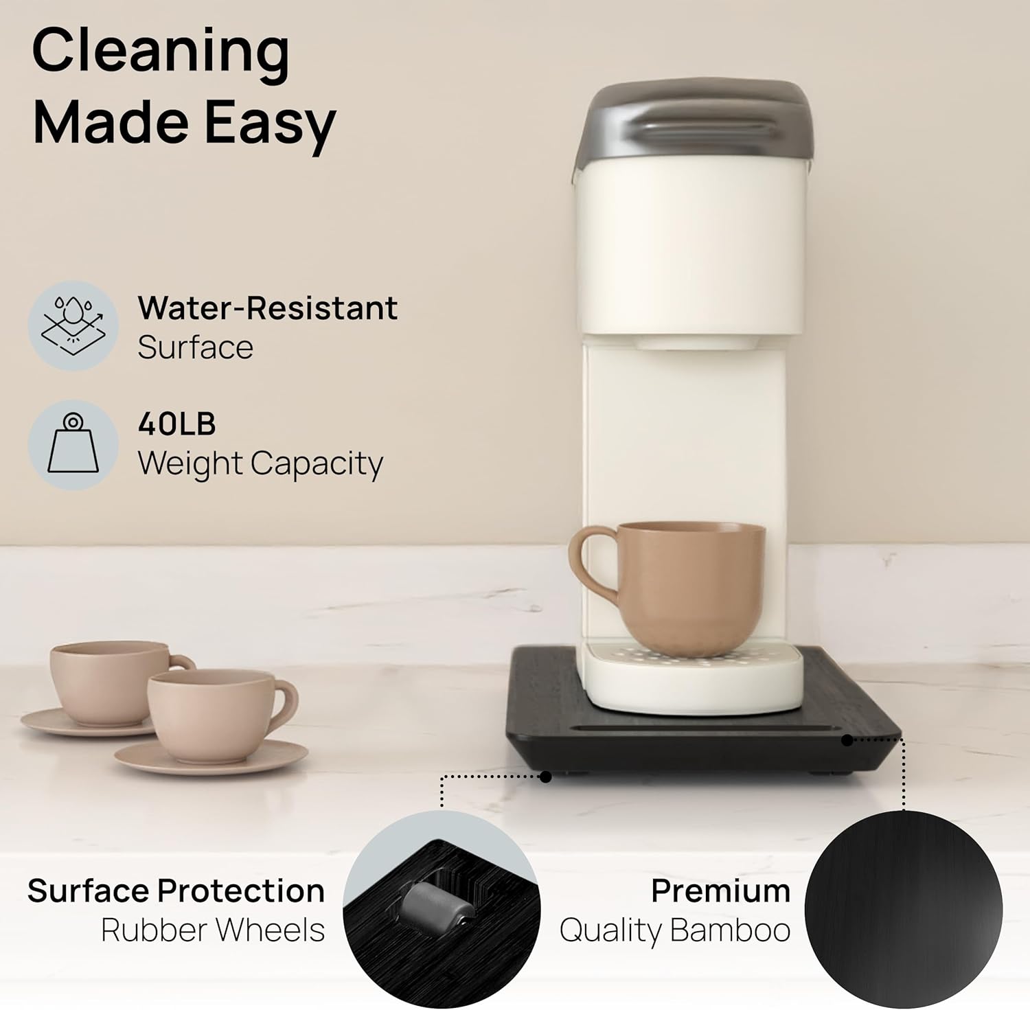 Ibyx Elegant Sliding Tray for Your Coffee Maker & Heavy Kitchen Appliances - Sturdy, Slides Easily from Under The Cabinet (Black, 7.5”W x 14.5”D)