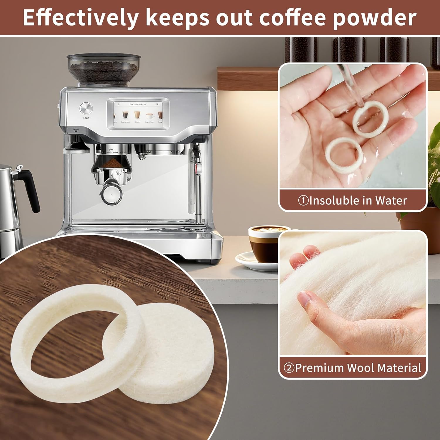 8 Pcs Felt Gasket Replacement for Breville Espresso Machine Grinders, Felt Washer Replacemen Compatible with BES870, BES878, BES880, BES980, BES990, BCG820, Wool Ring Espresso Machines Accessories