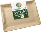 Charity Leaf Disposable Palm Leaf 14" x 10" Trays (10 pieces) Bamboo Like Serving Platters, Disposable Boards, Eco-Friendly Dinnerware For Weddings, Catering, Events