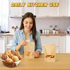 Jetmore-50pack-Smell-Proof-Bag, Reusable Zip Lock Bags with Window, Resealable Stand Up Packaging Bags, Brown Paper Pouches for Coffee, Tea, Herbs, Spice, Snack, Baked Goods, Goodie Bags