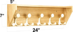 SKOLOO Wall Shelf with Hooks, 24-Inch Coat Rack Wall Mount with Shelf Organizer - Lightweight & Sturdy, 5 Tri Hooks - Perfect for Entryway, Hallway, Living Room, Bedroom, Mudroom, Natural & White