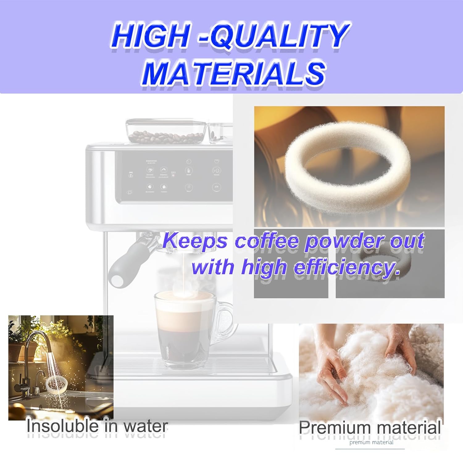 6-Piece Felt Washer Replacement for Breville Espresso Machine Grinders - Compatible with BES870/BES878/BES880/BES980/BCG820 Models, Espresso Grinder Felt Ring Eiranoly