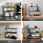 PUERSI Coffee Mug Holder, Metal Mug Display Rack for Countertop, 3 Tier Mug Shelf, Coffee Station Accessories Organizer for Kitchen, Office, Home - Black