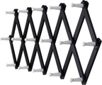 Dseap Accordian Wall Hanger: Wooden Coat Rack Wall Mounted, Hat Racks for Baseball Caps, Mug Rack, 16 Peg Hooks, Black & White