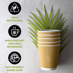 NYHI 150 10 oz Ripple Kraft Paper Cups Brown Hot Cold Cups 3 Layer Rippled Small Insulated Disposable Coffee Cups for Cappuccino Hot Cocoa or Iced Drinks
