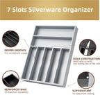 Silverware Organizer 13 Inch Gray Bamboo Kitchen Drawer Organizer 7 Slots Utensil Organizer Silverware Holder Cutlery Organizer Flatware Tray (Large)