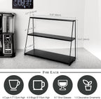 PUERSI Coffee Mug Holder, Metal Mug Display Rack for Countertop, 3 Tier Mug Shelf, Coffee Station Accessories Organizer for Kitchen, Office, Home - Black