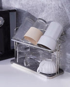 Stainless Steel Cup & Water Bottle Drying Rack with Removable Drip Tray, 2-Tier Space-Saving Mug Holder for Kitchen Countertop, Durable Rust-Resistant Cup Organizer for Coffee Mugs, Glasses, Tumblers