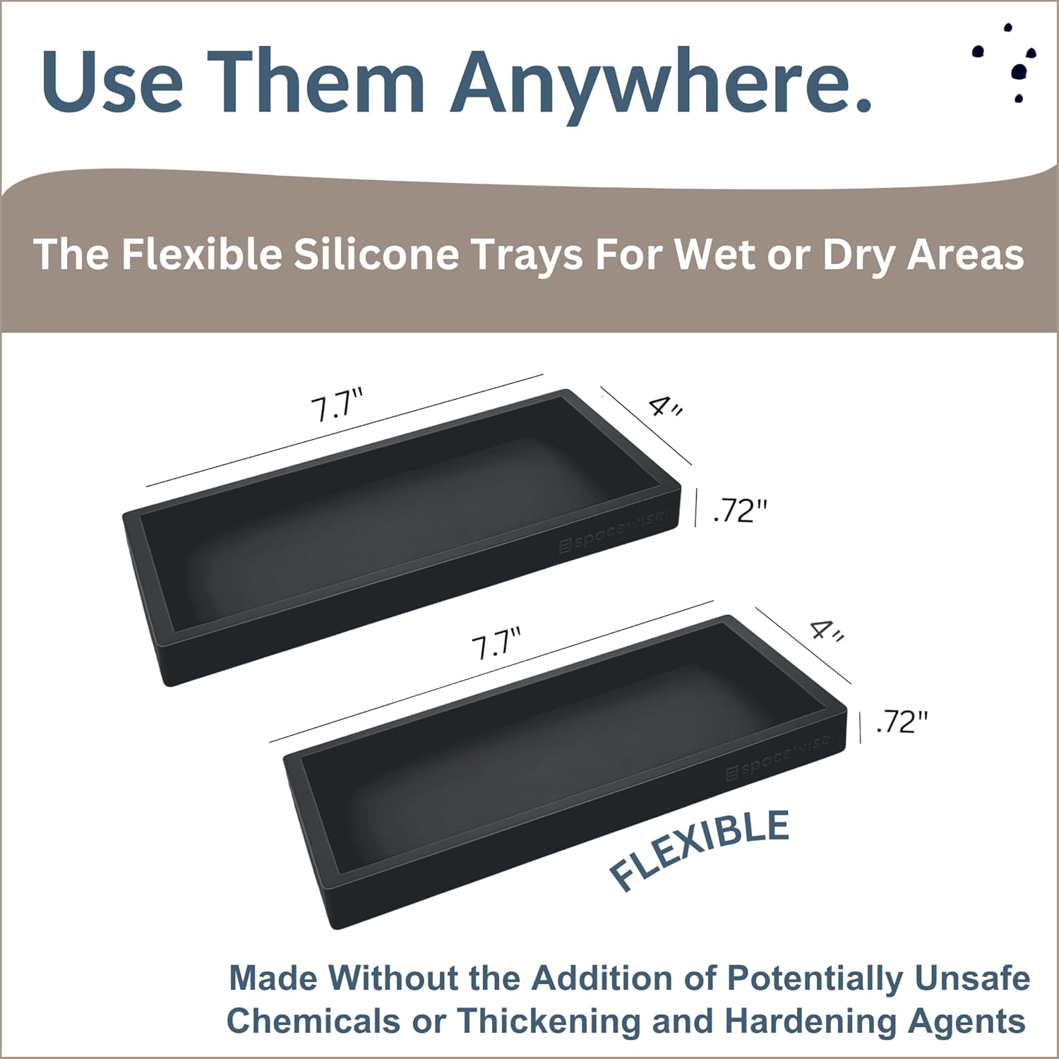 Countertop and Vanity Tray - 2 PC Small 7.7" Silicone Bathroom Trays, Kitchen Soap Tray, Dish Sponge Soap Holder Kitchen Sink Organizer Caddy, Bathroom Counter Trays for Lotion Dispenser