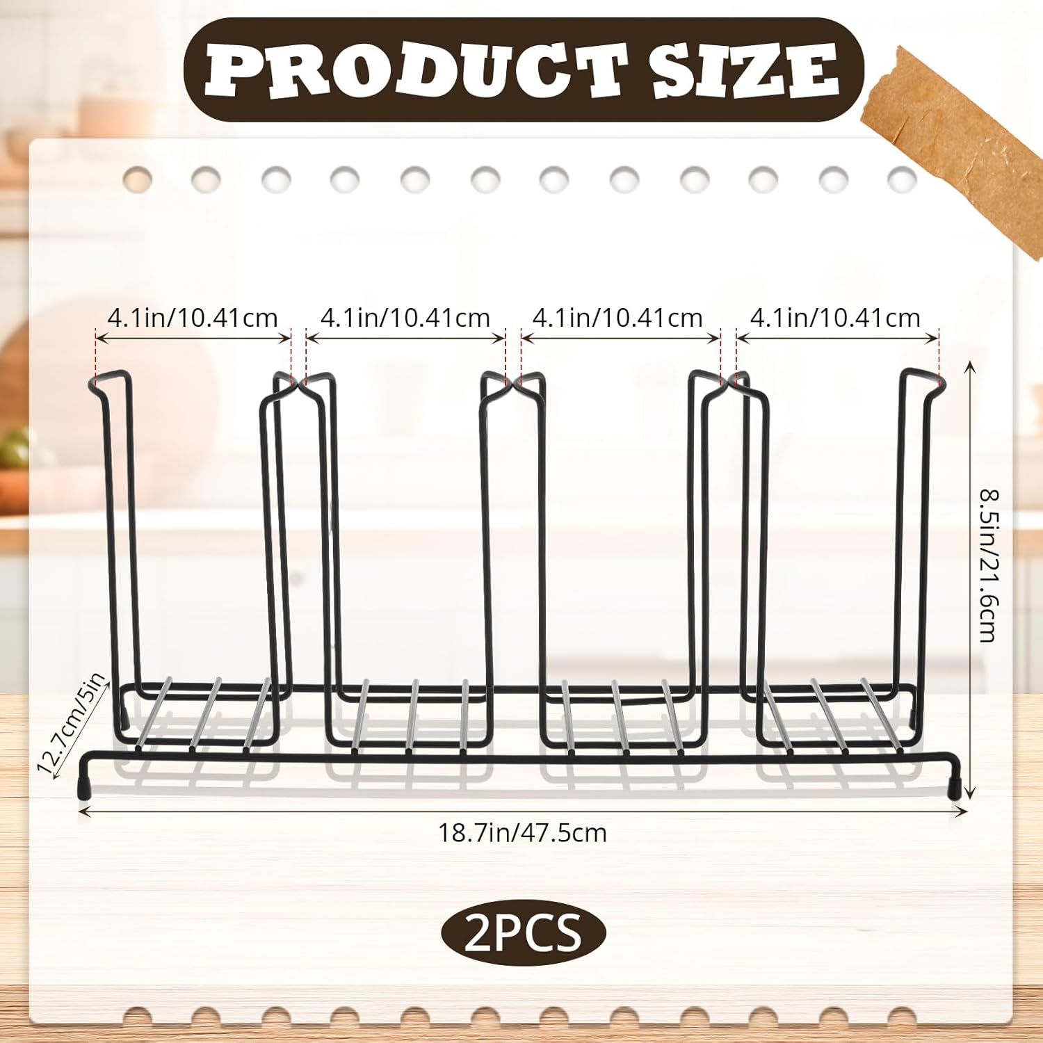 Maxdot 2 Pcs Coffee Cup Organizers 23 x 5 x 8.5 Inch Wire Rack Coffee Cup and Lid Holder Black Iron Lid Dispenser Countertops Organizer for Kitchen Storage Essentials (4 Section)