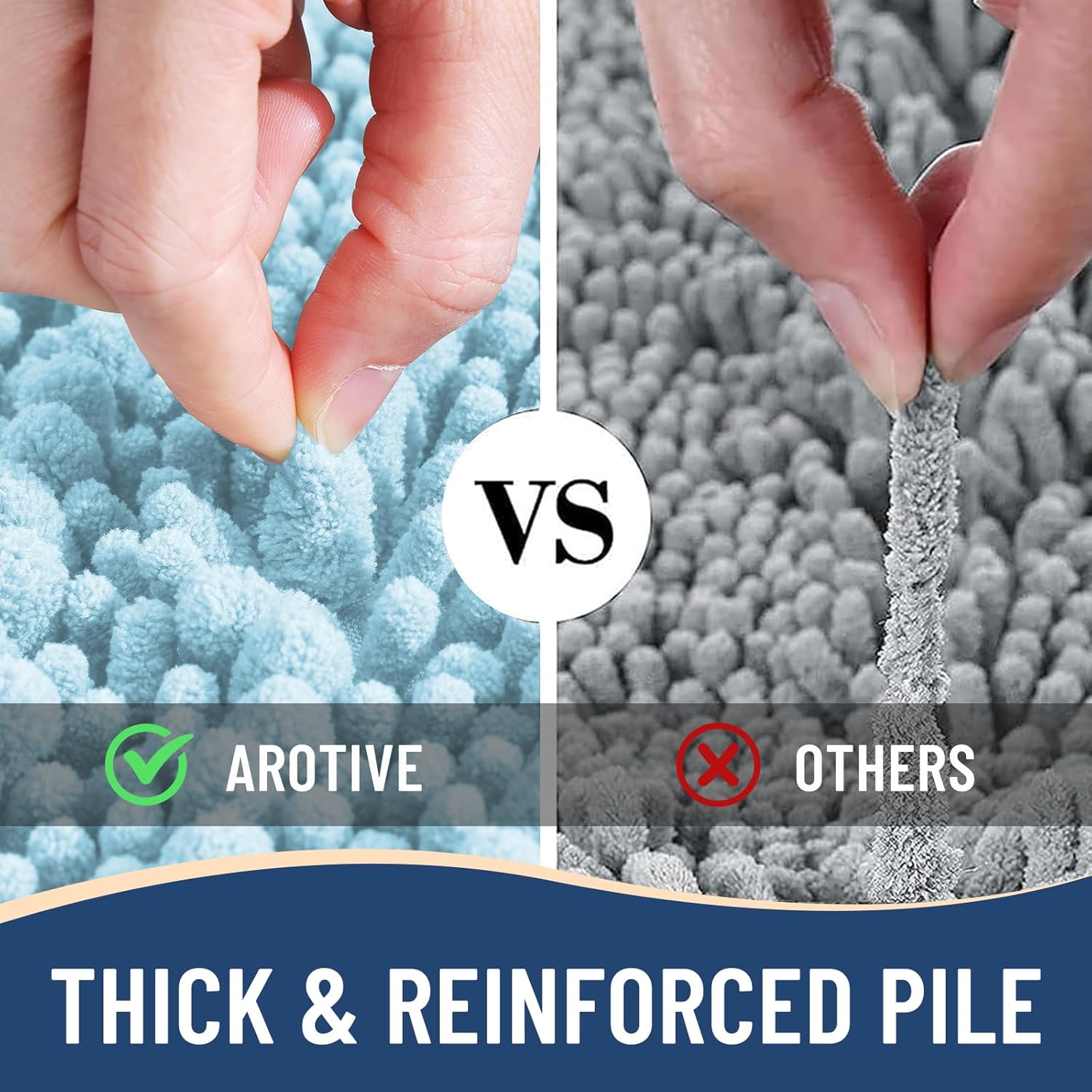 Arotive Luxury Chenille Bathroom Rug Mat, Extra Soft Thick Absorbent Shaggy Bath Rugs, Non-Slip Machine Wash Dry, Plush Bath Mats for Bathroom, Shower and Tub, 30x17, Blue