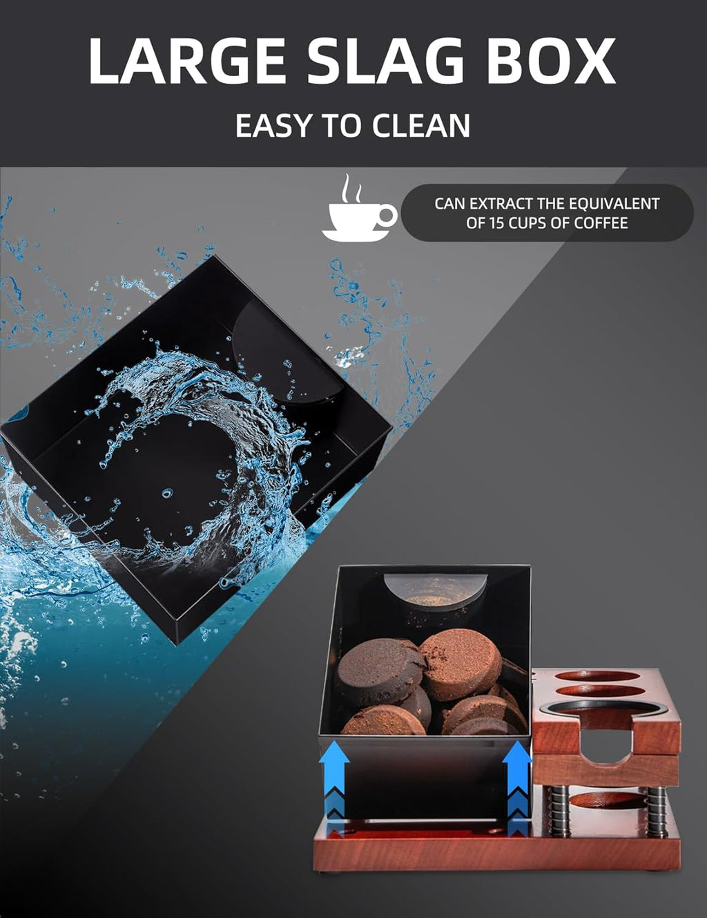 Espresso Tamping Station, Wood Knock Box with Self Leveling Spring Magnetic 51 to 58mm Portafilter Fit Tool Dock for Home Baristas, Coffee Shops