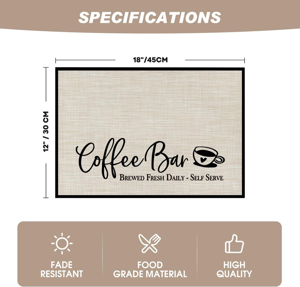 Artoid Mode Coffee Bar Mats Set of 2, 12x18 Inch Washable Non-Slip Plastic PVC Vinyl Table Mats for Coffee Machine, Countertops