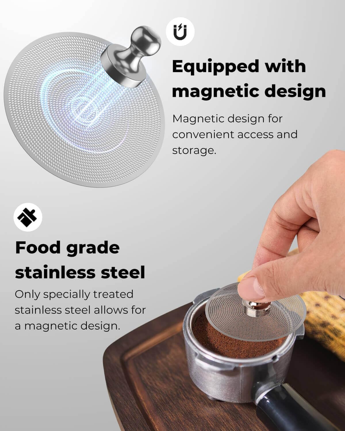 51mm Magnetic Dosing Funnel and Puck Screen Set - Espresso Coffee Dosing Ring, 19mm Anodized Aluminum with 8 Neodymium Magnets Compatible with 51mm CASABREWS/Delonghi Decica Portafilter (Silver)