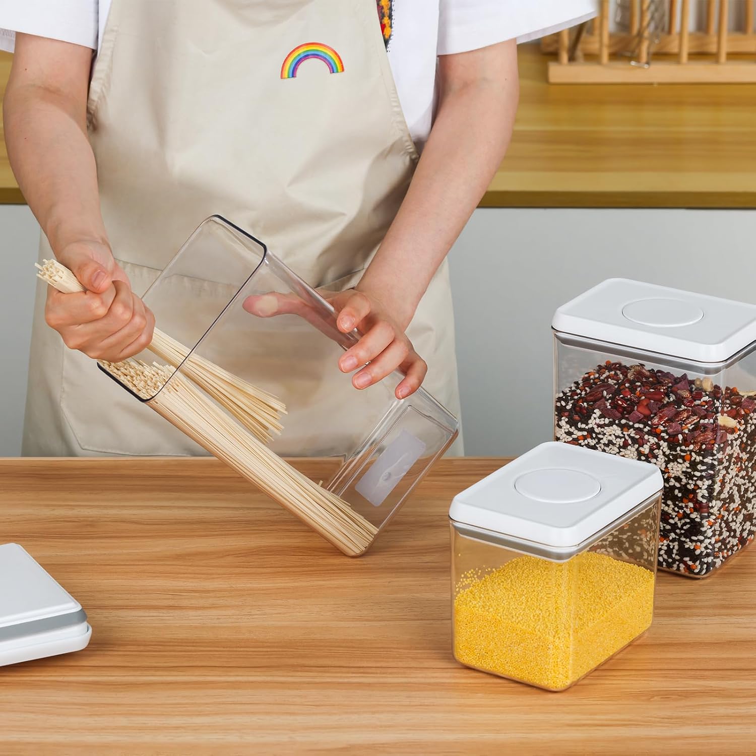 Food Airtight Containers storage with Lids 1200ml One Button Open/POP UP/Kitchen Storage Organization for Coffee Tea Brown Sugar Cereals