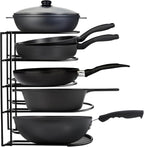 Heavy-Duty Pots and Pans Organizer | 5-Tier Cookware & Lid Storage Rack | Free-Standing or Wall-Mount | Kitchen Organizer for Cast Iron Skillets, Pots, Frying Pans, Lids | Black