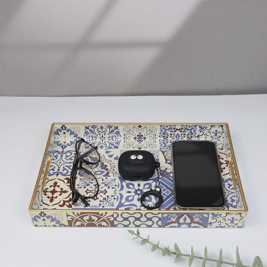 Spsyrine Bathroom Vanity Tray with Handles for Dresser Tops, Countertop, Perfume Decorative Tray, 11.8” * 7.87” *1.37” C1