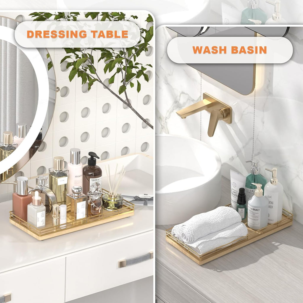 Oak Bathroom Toilet Tank Tray, 13" Wood Back of Toilet Paper Storage Tank Topper Basket, Vanity Tray for Perfume Makeup Candle Toiletry Organizer for Kitchen Coffee Table Natural Tray Decor