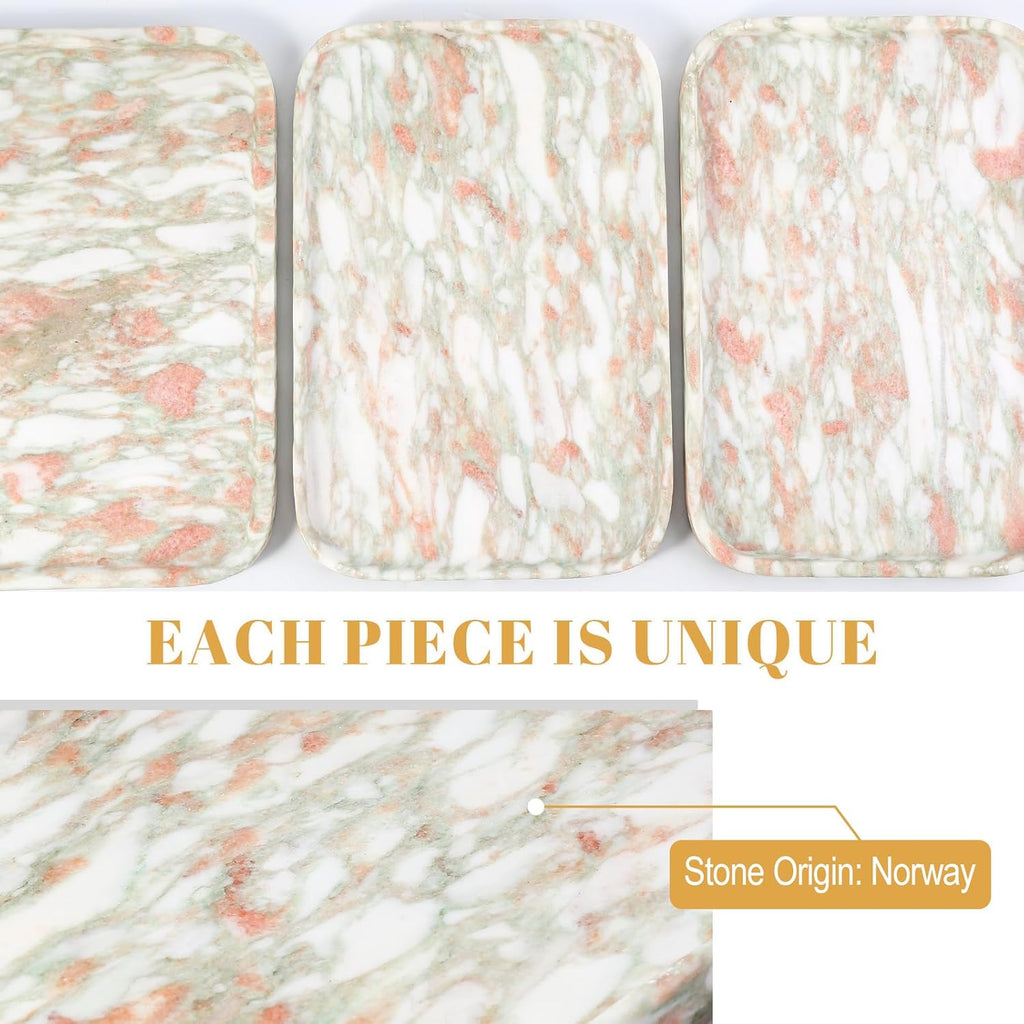 Koville Marble Tray, 12"x8" Marble Vanity Tray for Bathroom Kitchen Countertop, Rectangular Stone Tray for Cosmetics Perfume Trinket, Decorative Catchall Trays (Rosso Norvegian)