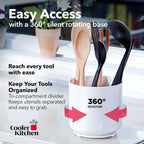 Rotating Extra Large White Plastic Utensil Holder Caddy with Sturdy No-Tip Weighted Base, Removable Divider, and Gripped Insert - Dishwasher Safe Kitchen Utensil Holder for Countertop