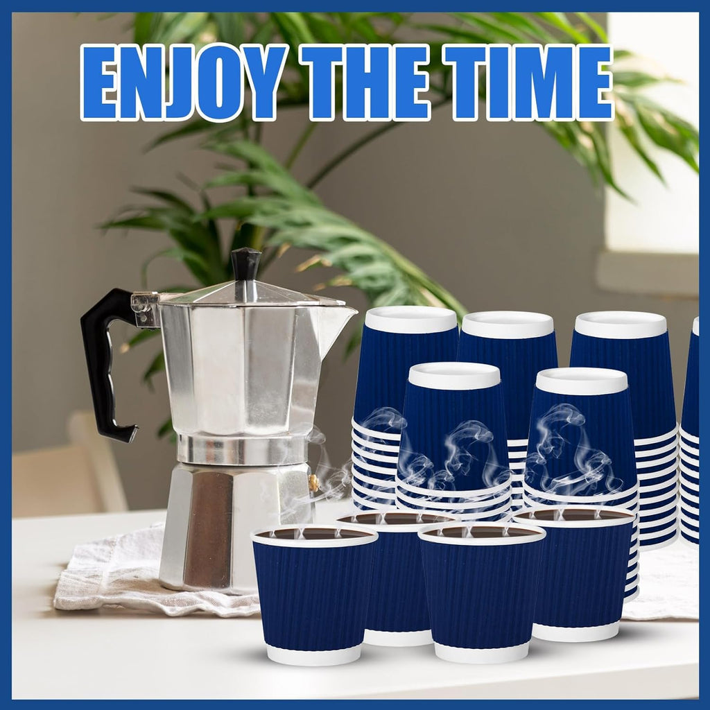 500 Pack Paper Espresso Coffee Cups, 4 oz Disposable Coffee Cups,Corrugated Insulated Ripple Wall, Paper Ripple Cup for Coffee, Hot Chocolate and Hot Tea Drinks -Navy