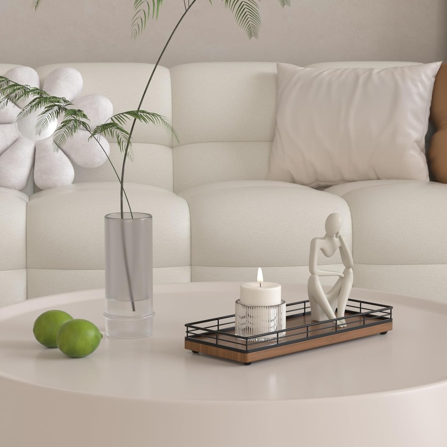 Wooden Decorative Tray, Oak 11.2" L Coffee Table Tray for Kitchen Countertop Soap Sponge Holder Candle Nightstand Table Centerpieces for Dining Room Decor Walnut