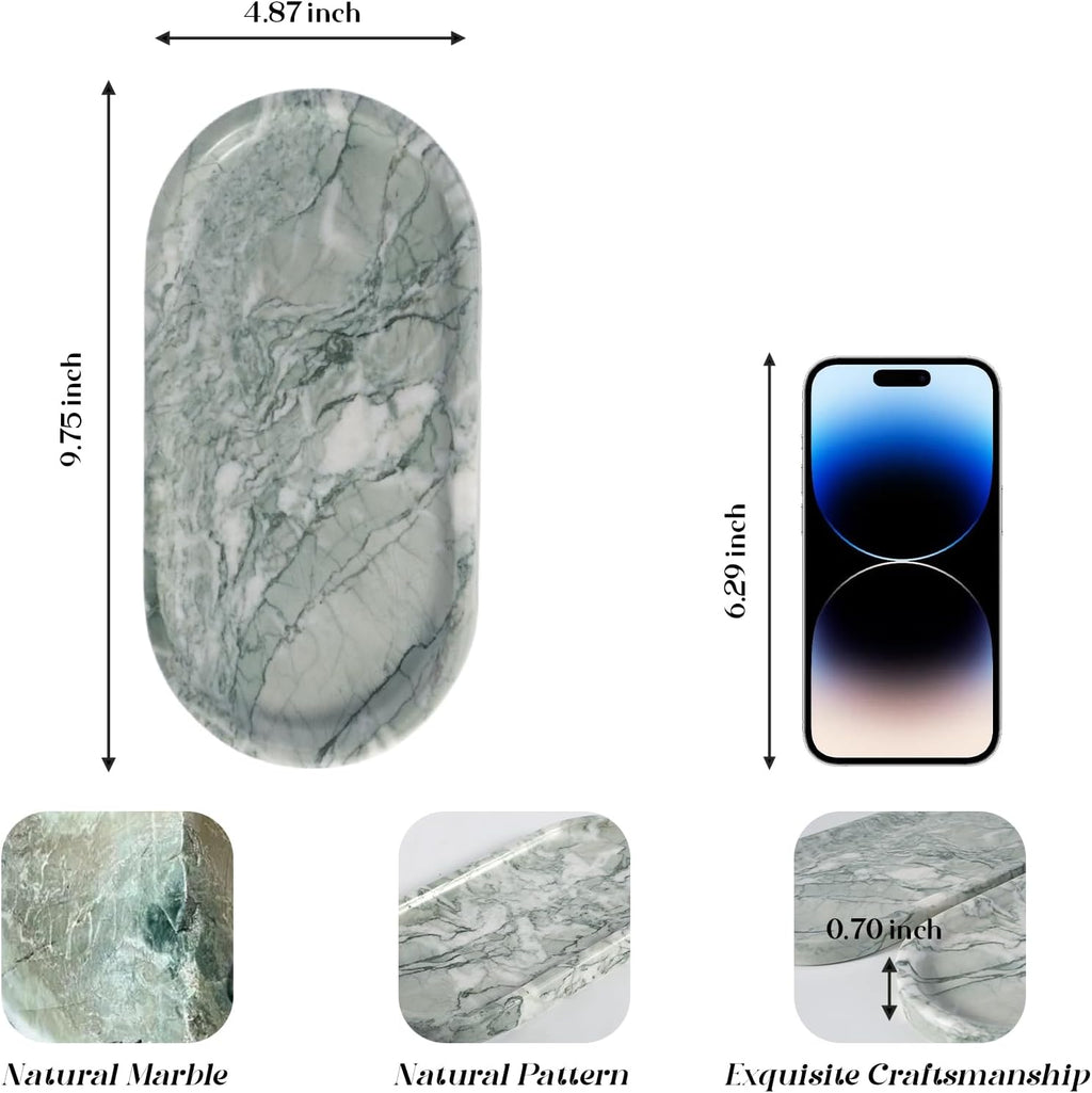 Koville Marble Bathroom Tray for Countertop, Vanity Tray Stone Trays for Decor, Natural Marble Decorative Tray for Dresser Organizer, Storage Trays for Perfume, Jewelry, Cosmetics(Retro Light Green)