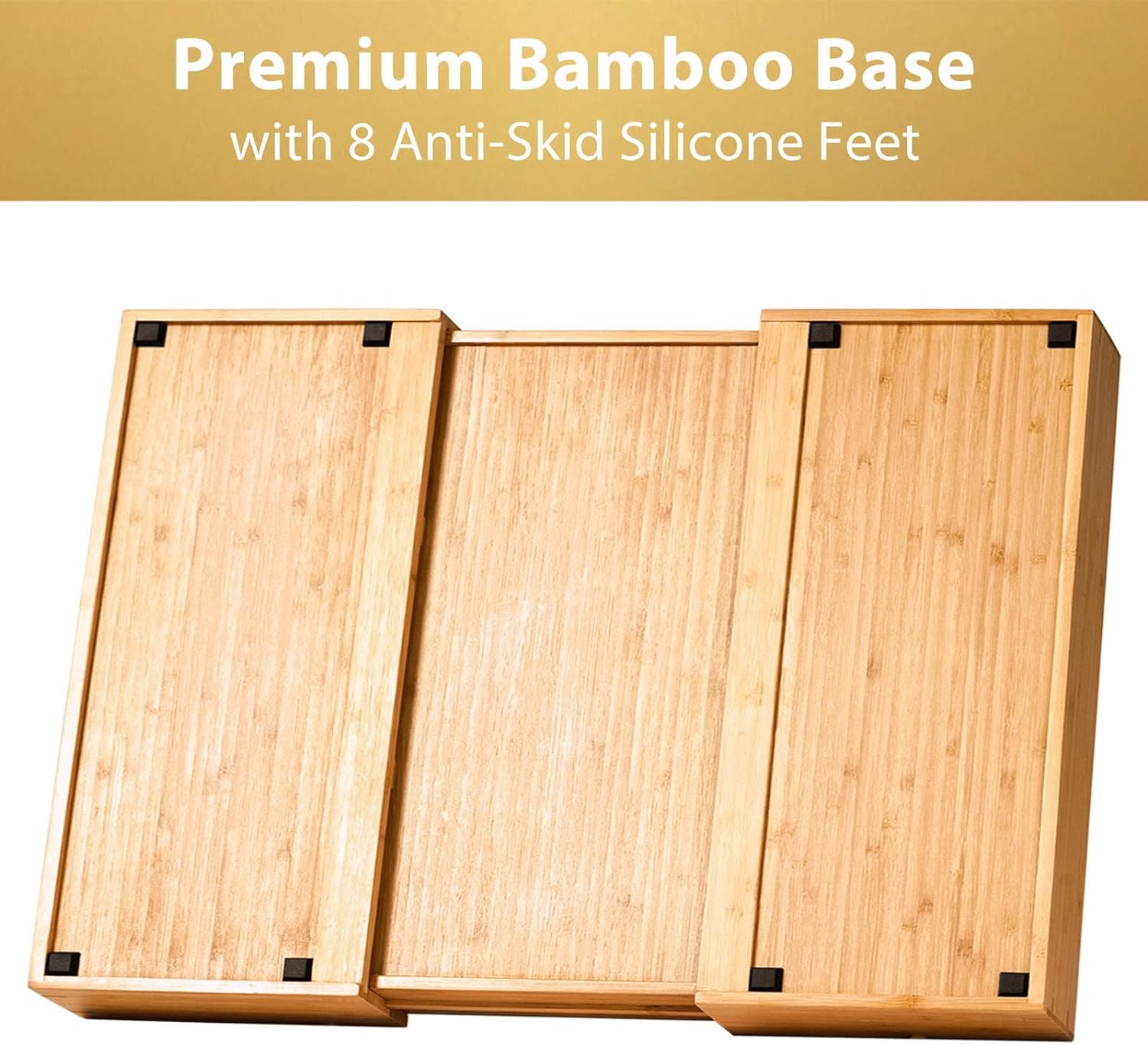 Umilife Extra Large Expandable Kitchen Siverware Utensils Drawer Organizer, 19" Deep for Big Drawer, Adjustable Bamboo Wood Drawer Divider with Curved Grooves, Cutlery Tray Flatware Holder