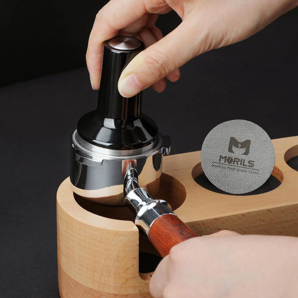 58mm Bottomless Portafilter with Double Shot Filter Basket & Premium Walnutwood Handle, Portafilter Compatible with All Breville 58mm Machines, Espresso Accessories(Puck Screen)