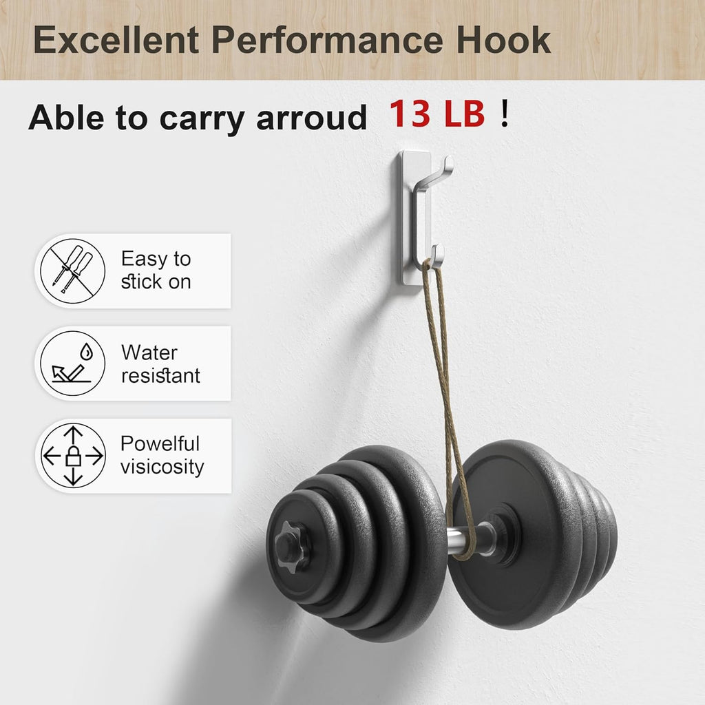 pickpiff Wall Hooks for Coat and Towel: 13LB Adhesive Door Hanger Stick on, Silver 4 Pack