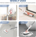 SetSail 4-in-1 Tile Tub Floor Scrubber with 52-inch Adjustable Long Handle Shower Cleaner Brush with V-Shaped Grout Brush and 3 Replacement Brush Heads for Cleaning Bathroom Kitchen Walls Tub Tile