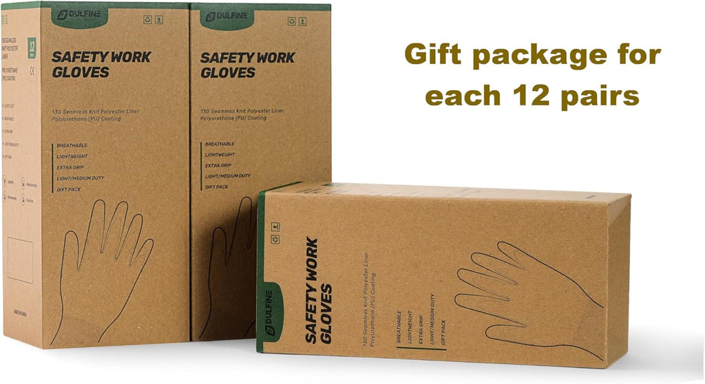 Safety Work Gloves PU Coated-12 Pairs,White Seamless Knit Glove with Polyurethane Coated Smooth Grip on Palm & Fingers, for Men and Women, Ideal for General Duty Work (X-Large)