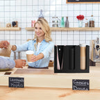 Richboom Acrylic Coffee Cup and Lid Storage Organizer Holder, 3 Compartments, Black