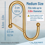 10-Pack Metal S Hooks for Hanging – Heavy-Duty S-Shaped Hook with Safety Buckle – Fits Bars up to 0.8 In – Anti-Drop S-Hooks for Kitchen, Bathroom, Closet & Pot Racks – Gold (Medium)