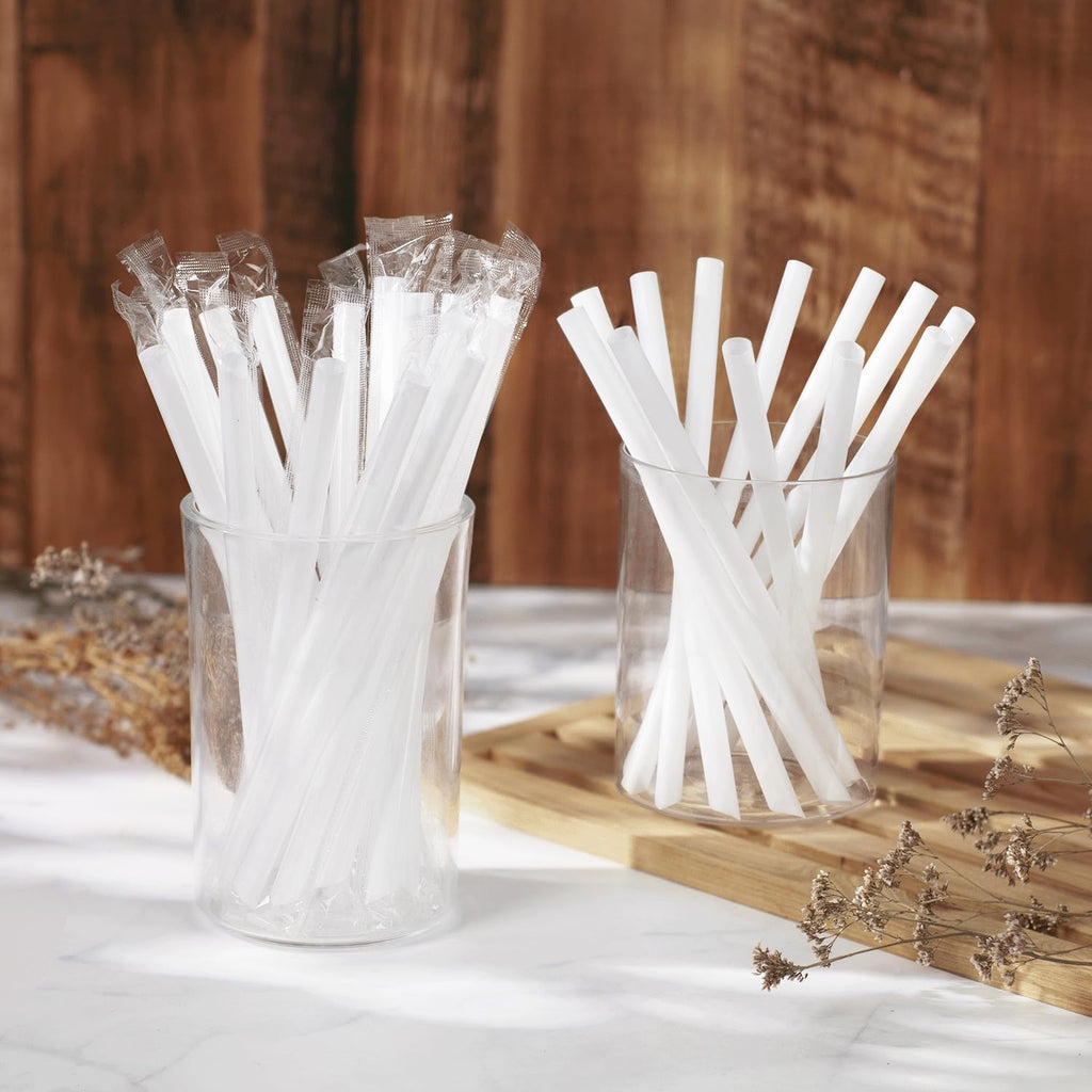 Karat 9" Boba Straws(10mm Diameter), Poly-Wrapped, Assorted Solid Colors (White)