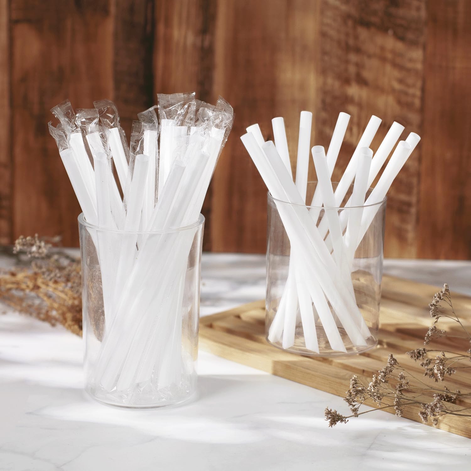 Karat 9" Boba Straws(10mm Diameter), Poly-Wrapped, Assorted Solid Colors (White)