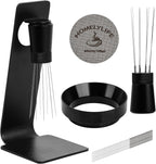 WDT Tools Espresso Puck Screen, 51mm Espresso Accessories Kit - 150μm Puck Screen Set, 0.25mm 316 Stainless Steel 8 Needles Coffee Distribution Stirrer, Portafilter Dosing Ring for Barista Black