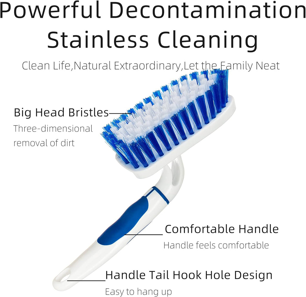 2-Pack Scrub Brush for Cleaning with Long Handle,Medium Firm Brush Bathroom Cleaning Supplies and Bathtub Cleaner and Shower Cleaning Brush,Multi-Scene Use for Kitchen or Carpet Brush,White&Blue