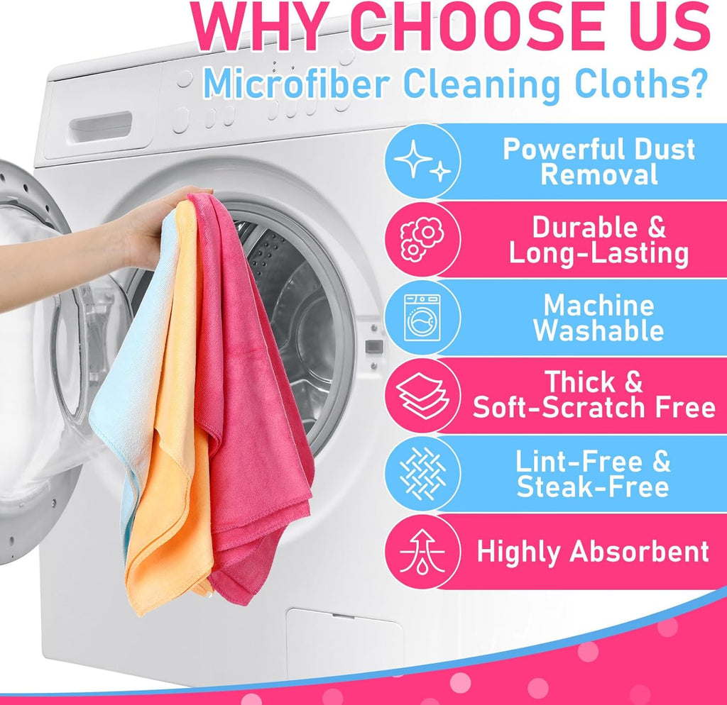 Newwiee 6 Pcs Extra Large Microfiber Cleaning Cloth 30" x 20" Washable Reusable Microfiber Towel Streak Free Lint Free Cloth for Cleaning Home Glass Office Window Bathrooms (Pink,Yellow,Light Blue)