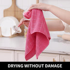 Homaxy 100% Cotton Terry Kitchen Towels(Rose Red, 13 x 28 inches), Checkered Designed, Soft and Super Absorbent Dish Towels, 4 Pack